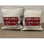 Two London bus throw cushions