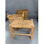 Two baskets and a stool
