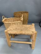 Two baskets and a stool