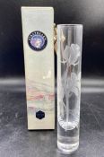 Stuart crystal Strathearn small glass tube vase with etched flower design