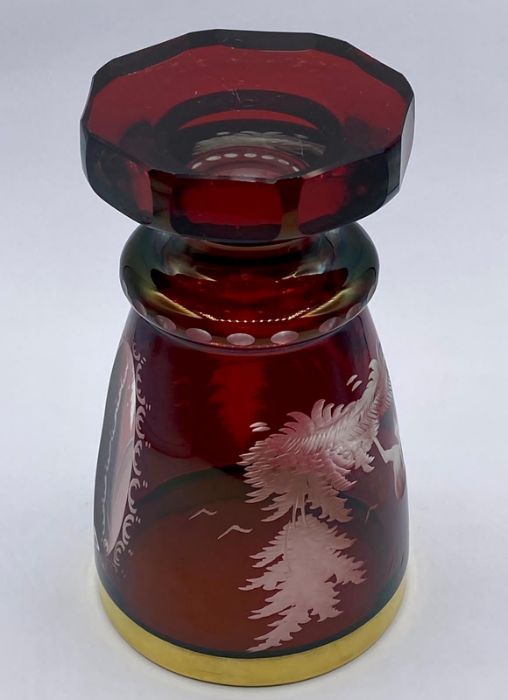 A Bohemian Beaker red glass with etched figures of Stag, possibly 1920's AF - Image 4 of 4