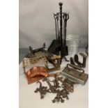 A selection of various brass, copper and iron items