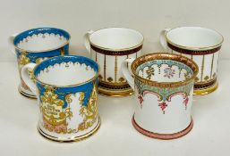 A selection of five royal Collection mugs including two from Buckingham Palace 1996.