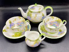 Aynsley "Bluebell Time" tea service to include teapot, milk jug, sugar bowl, two cups and saucers