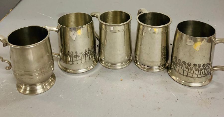 Five One pint pewter tankers - Image 2 of 2