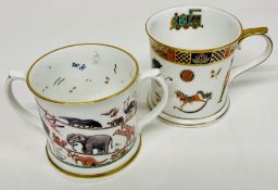 A Halcyon Dyas mug and a Royal Crown Derby 'Treasures of Childhood' mug