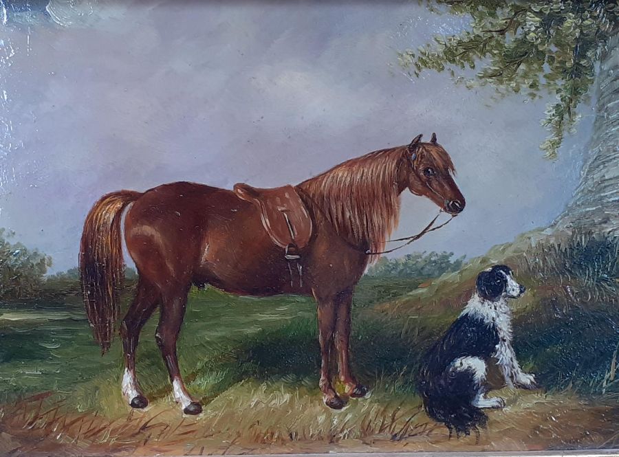 A 19th century English School, Follower of James Ward RA, 'Horse and dog', oil on panel, within a - Image 10 of 10