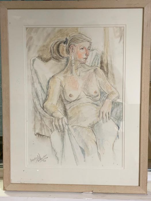 Margaret J. Robinson (1920–2016) English, 'Lady with a ponytail, nude' signed and dated '40, mixed