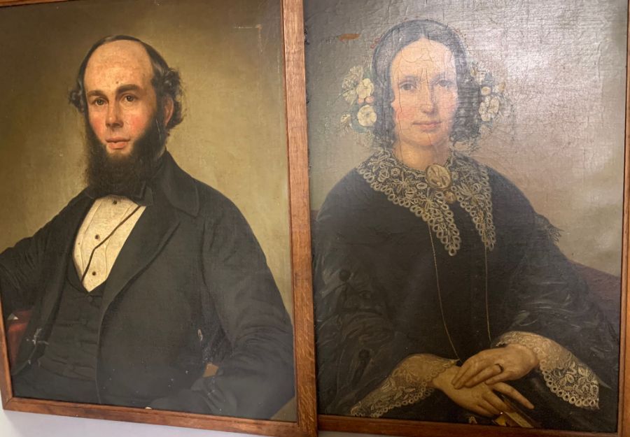 A pair of 19th century American school, 'Mr and Mrs portraits', oil on canvas, framed, (78cm x - Image 2 of 3