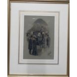 A mixed media depicting a 19th century genre scene, illegibly signed and dated 1899, framed and