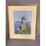 A 20th century English school, 'Tholos on a cliff', illegibly signed, gouache, framed and glazed, (