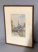 A watercolour depicting "Alter Friedhof Freiburg", framed and glazed (17cm x 25cm) (Frame 34cm x