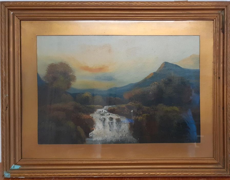 'Waterfall', an oil on board, framed and glazed, (30x45 cm) - Image 2 of 2