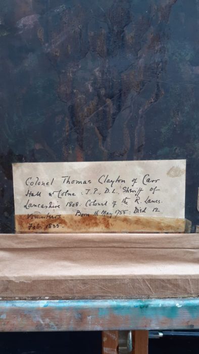 A 19th century English School, "Colonel Thomas Clayton of Carr Hall" (1755-1835), titled label - Image 4 of 4