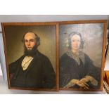 A pair of 19th century American school, 'Mr and Mrs portraits', oil on canvas, framed, (78cm x