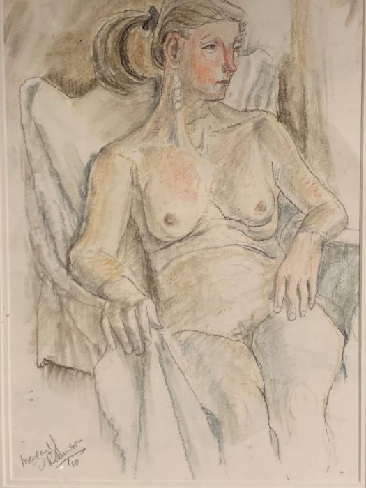 Margaret J. Robinson (1920–2016) English, 'Lady with a ponytail, nude' signed and dated '40, mixed - Image 3 of 4