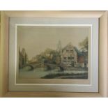 20th century English school, ´Dutch river scene and bridge´ signed ´James A Carter´, print, framed