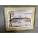 "Winter landscape" by Ruth A. Jeffrey, signed and dated 1995, watercolour, glazed and framed, (