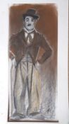 "Charles Chaplin", illegibly signed, mounted pastel and charcoal, (100x42 cm).