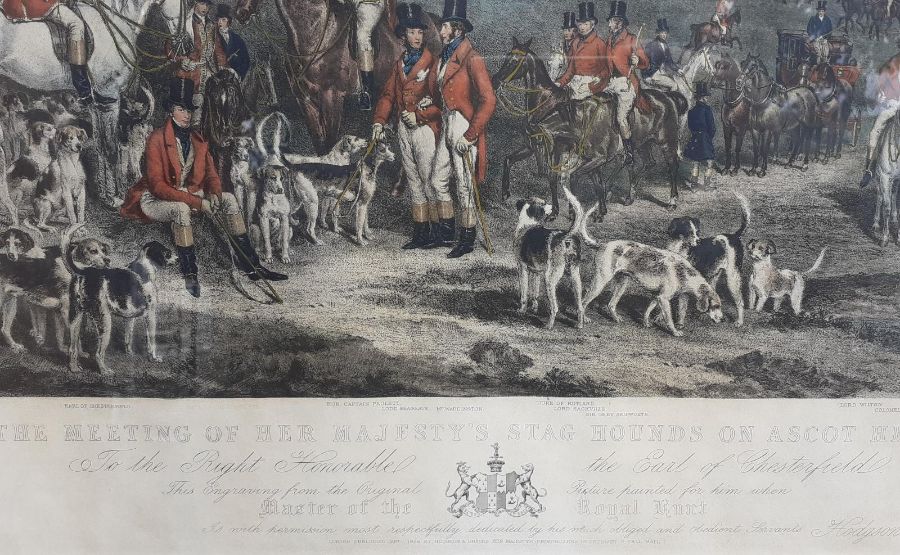 A 19th century hand-colored engraving "The Meeting of Her Majesty's Stag Hounds on Ascot Heath", - Image 3 of 4