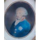 A royal (George II?) with the Garter star medal, a hand-coloured print within a gilded oval and
