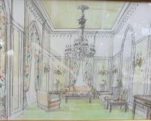 A 20th century English School, 'Green interior', mixed media on paper, framed and glazed, (38x50