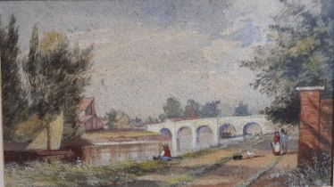 Attributed to William Howes Hunt (1806-1879) British, 'Maidenhead Bridge' (?), gouache on paper,