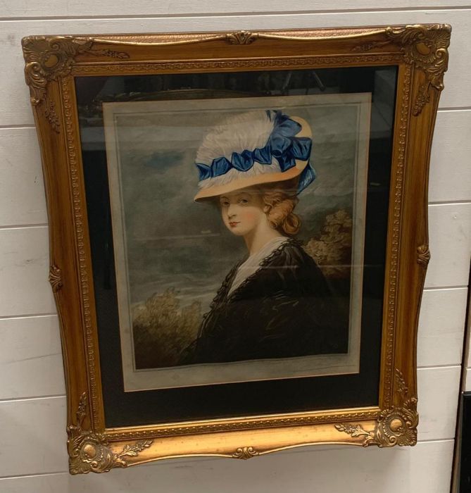 A print depicting a 'Woman with hat', within a gilded and glazed frame. - Image 4 of 5