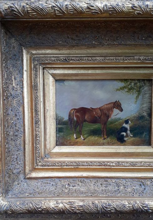 A 19th century English School, Follower of James Ward RA, 'Horse and dog', oil on panel, within a - Image 9 of 10
