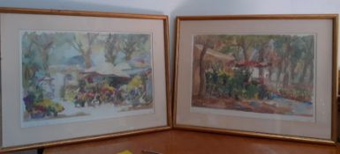 A pair of French prints, signed and titled, framed and glazed, (39x56 cm). (2)
