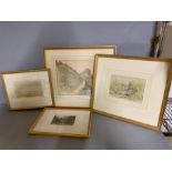 A group of four English watercolours, framed and glazed,