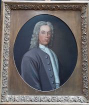 An English School, 'Portrait of a 18th century gentleman bust-length, wearing a grey coat with white