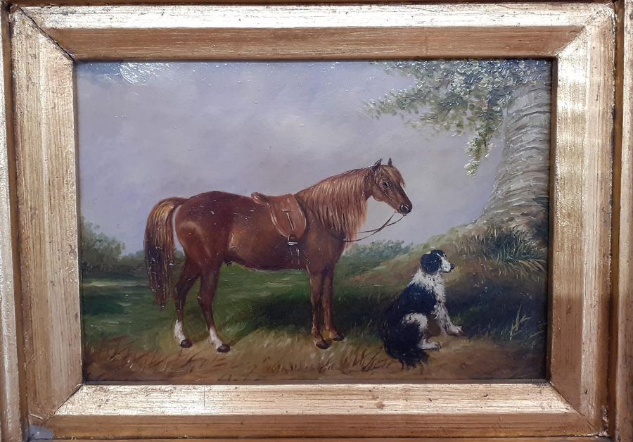 A 19th century English School, Follower of James Ward RA, 'Horse and dog', oil on panel, within a - Image 2 of 10