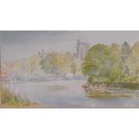 John Grove, 'A view of Windsor Castle from the River Thames', signed, watercolour, framed and