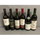 Six assorted bottles of red wine (See photos for labels)