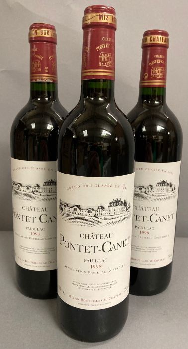 Three Bottles 1998 of Chateau Pontet-Canet Pauillac