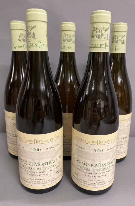 Five Bottles of 2000 Chassagne Montrachet 1er Cru Les Chenevottes white burgundy wine