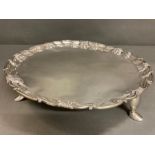 A substantial Continental silver tray on hoof feet (one foot is present but detached) (Total