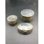 Three small, hallmarked plain silver pill boxes