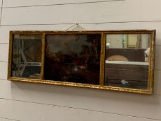 A Georgian mirror with central oil painting (AF) of foxes and two side mirrors in gilt frame.