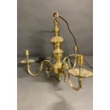 A three arm brass celling light or chandelier