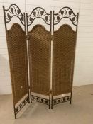 A Three section screen with metal work decoration to top (Screen 45 cm w x H 180 cm)