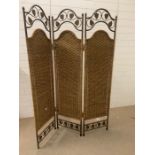 A Three section screen with metal work decoration to top (Screen 45 cm w x H 180 cm)