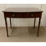 A mahogany side desk with drawers and turned legs and glass top (Cracked) (H76cm W94cm D54cm)