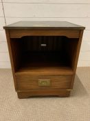 A campaign style side cabinet with leather top (H58cm Sq47cm)