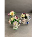 Three Staffordshire bone china flower bouquets baskets