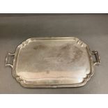 An Art Deco style silver tray, with a central inscription from 1955. Hallmarked for Sheffield 1951