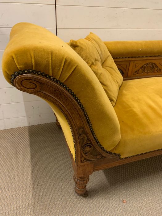 A Chaise Longue in gold velvet with a shaped back.(195 cm L x 70 cm D x 80 cm H) - Image 3 of 6