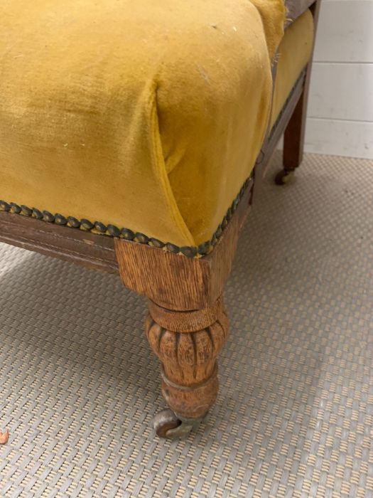 A Pair of open armchairs in gold velvet with carved backs. - Image 5 of 5