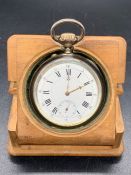 A Remontoir Ancre Ligne Droite 15 Rubis Spiral Breeguet pocket watch in wooden box.